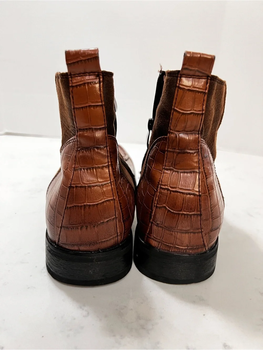 Men's Brown Croc-Embossed Tassel Chelsea Boots